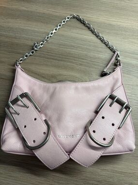 Givenchy Pale Pink Leather Shoulder Bag with Chain Strap and Buckle Accents